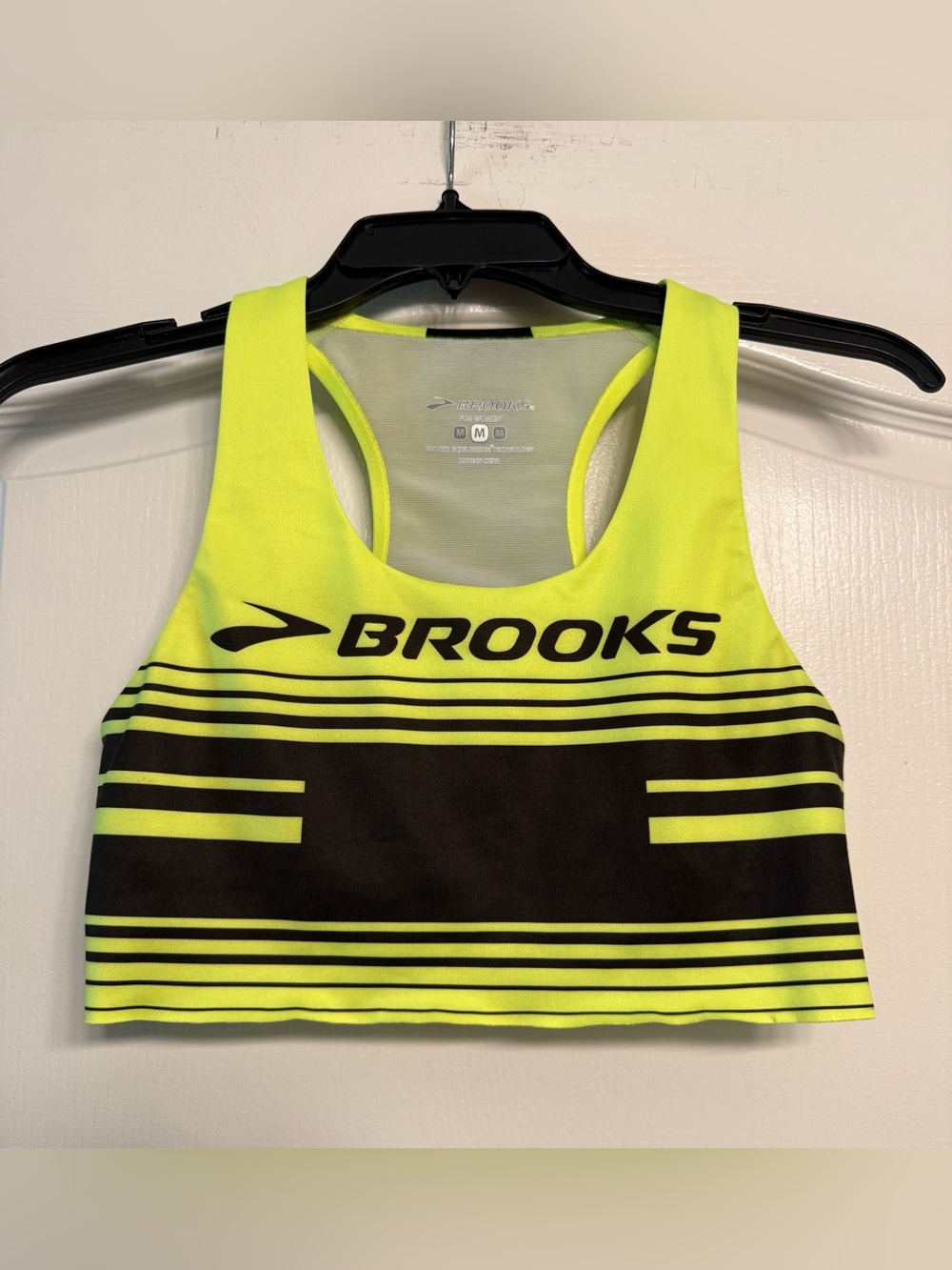 Brooks Sports Bra Women Medium M Neon Yellow Black Racerback Running High Impact